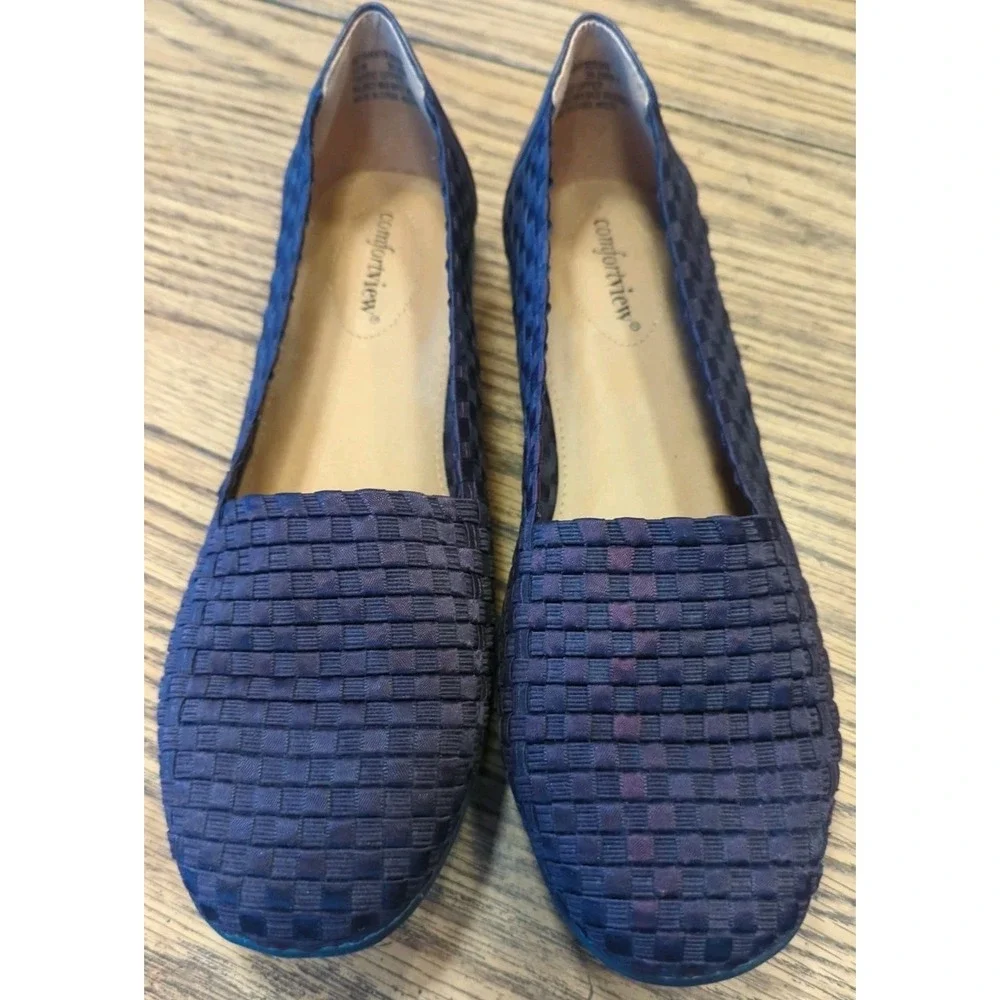 Comfortview Bethany Shoes Women 10 Wide Loafer Slip on Flat Woven Stretch Spring